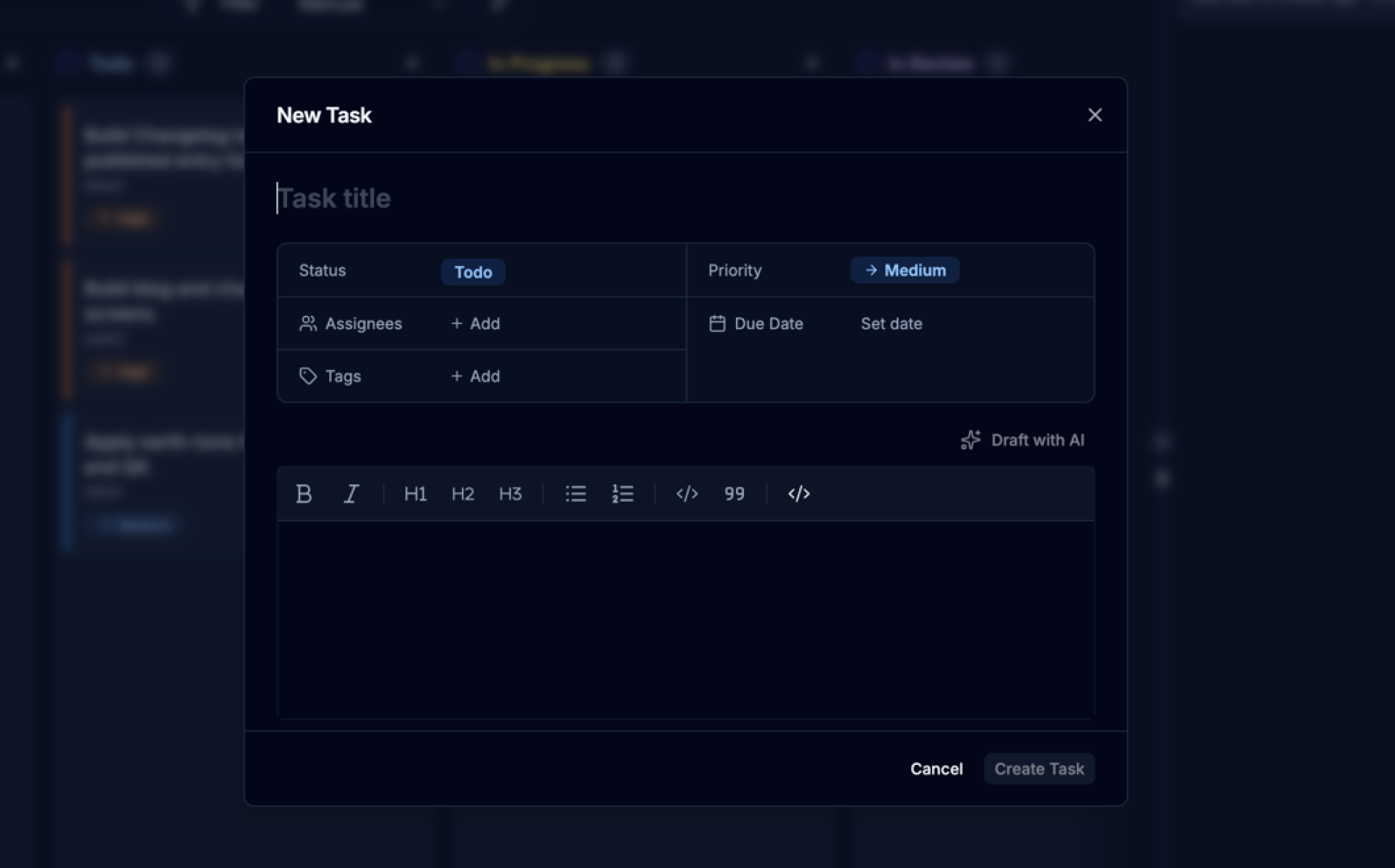 New Task dialog