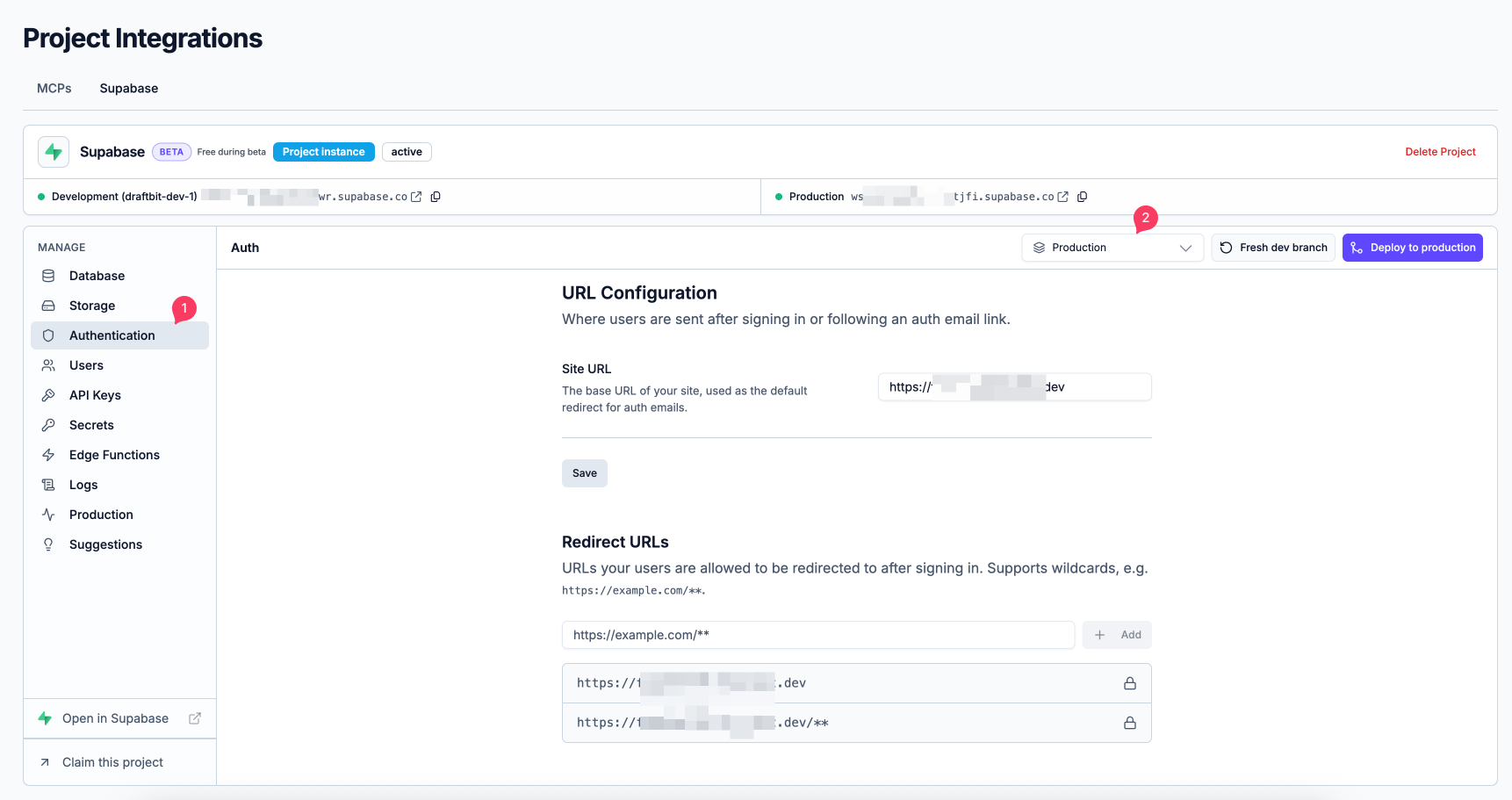 URL Configuration for Production