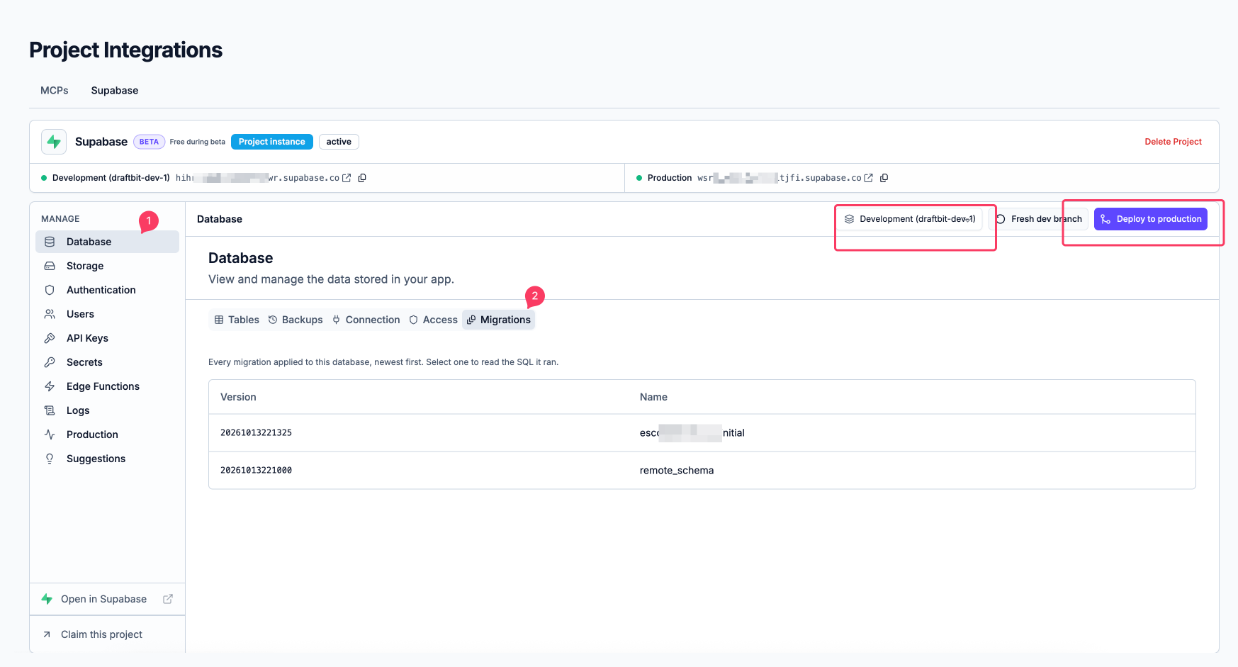 Database migrations and the Deploy to production button