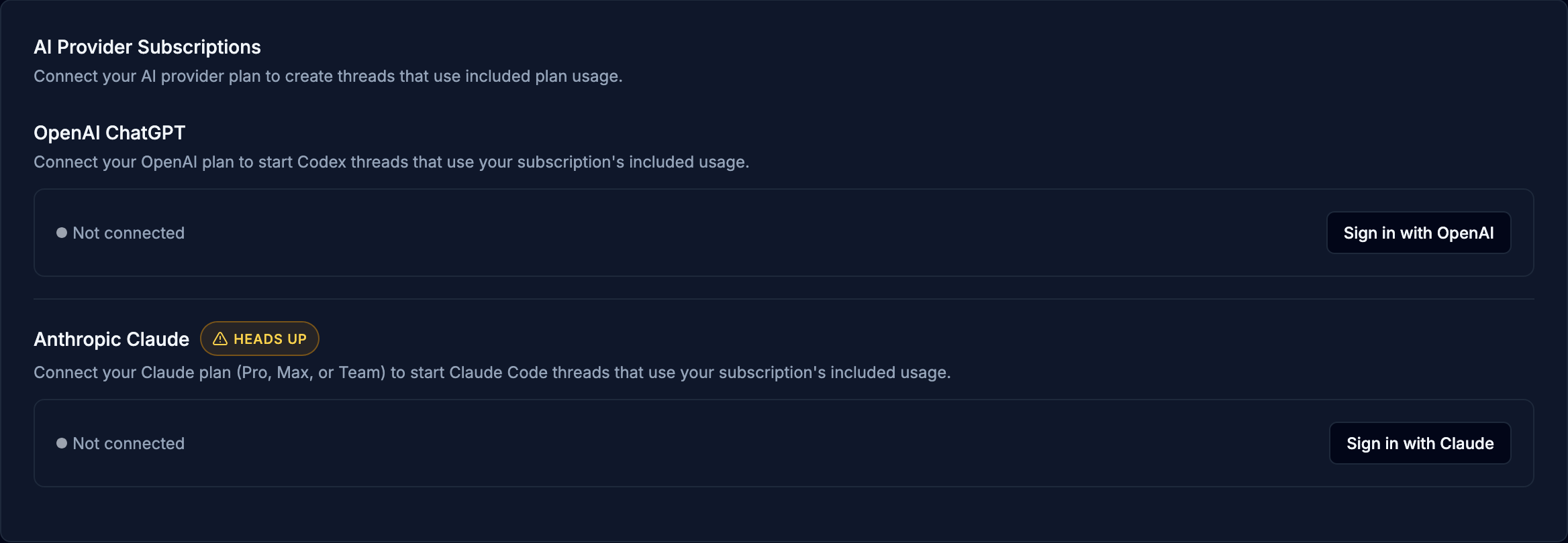 AI Provider Subscriptions