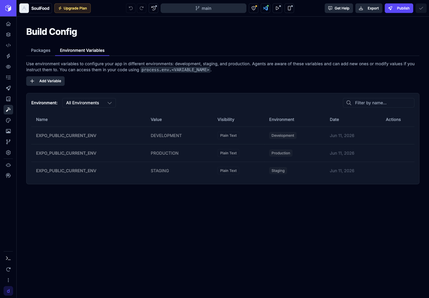 Build Config Environment Variables