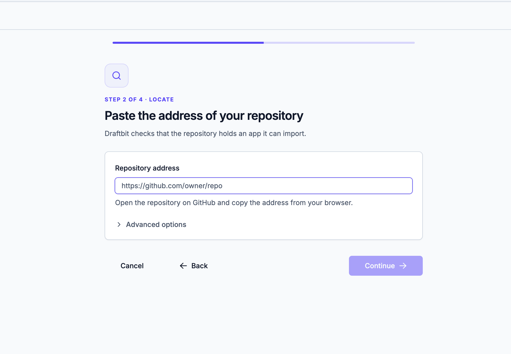 Paste the address of your repository step
