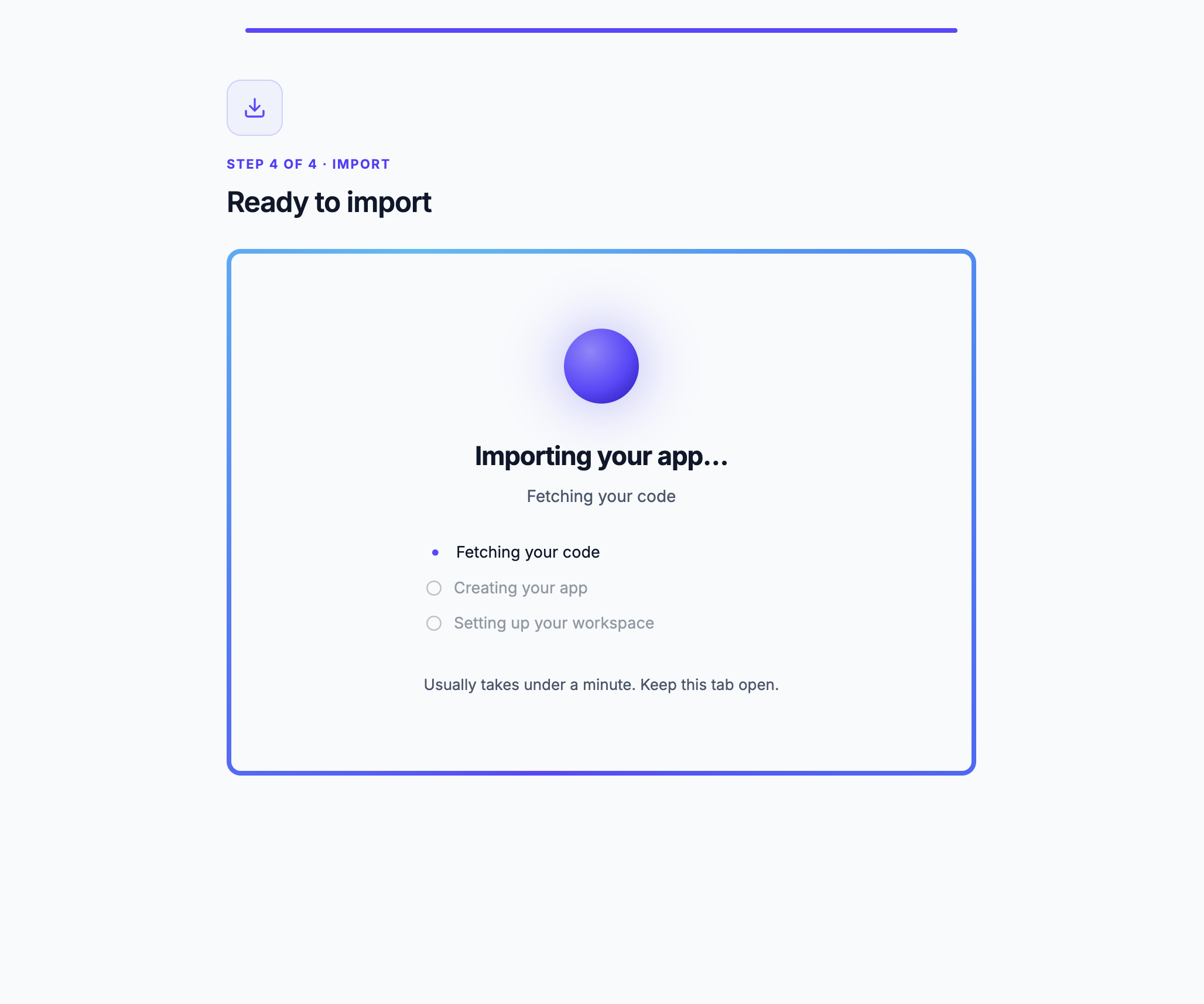 Importing your app progress screen, fetching code
