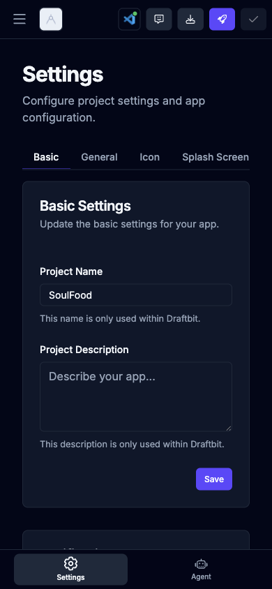 Mobile Builder Settings