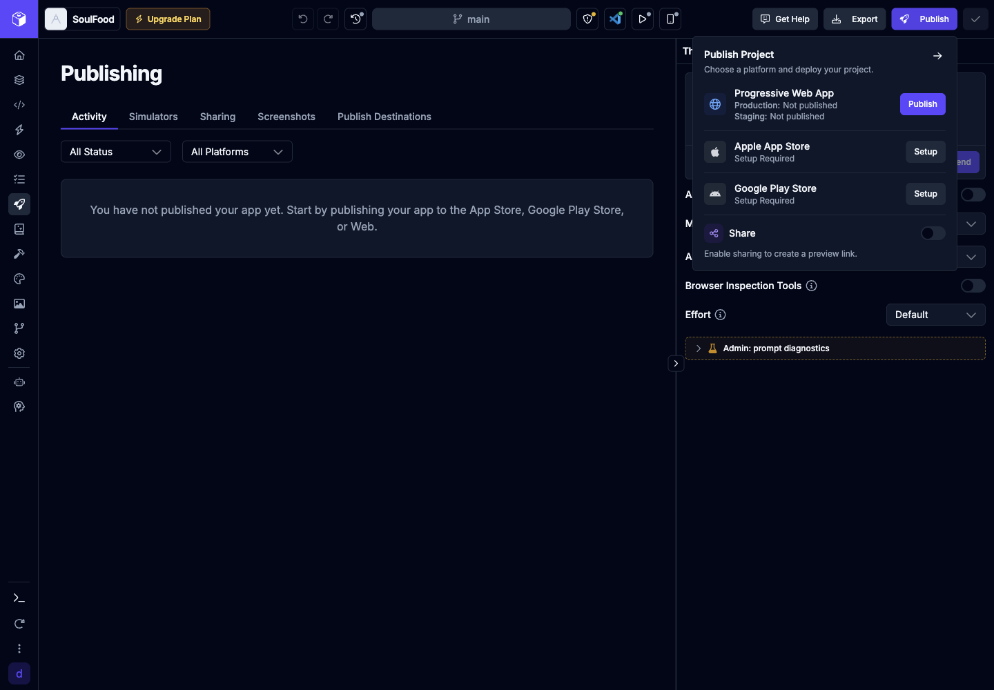 Publish Project menu